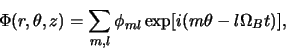 \begin{displaymath}
\Phi (r, \theta, z)
= \sum_{m,l} \phi_{ml} \exp[i(m \theta - l \Omega_B t)],
\end{displaymath}